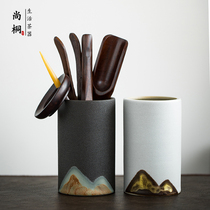 Tea ceremony six gentlemen set Kung Fu tea set Ceramic accessories Tea clip household storage tea tube Sandalwood 6-piece set customization