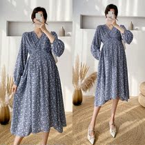 Pregnancy Woman Dress Spring Dress New Korean Edition Long snow-spun Chopped Flowers dress Long sleeves Large size Loose Net Red long skirts