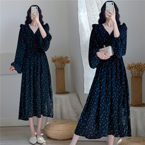 Gafei steps up the code gestation maternity dress in Korean version with long style v collar dress and dress fat MM200 catty point long skirt tide