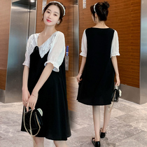 Pregnancy Woman Dress Spring Dress New Korean Version of the long section Spliced Dress With Dress Code Loose and Thin Summer Short Sleeve Skirt Tide