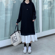 Pregnancy Woman Dress Autumn Dress Plus Hypertrophy Code Mid Length Long Sleeves Dress Fashion 200 Catty Pregnant Woman Fake two fluffy skirts