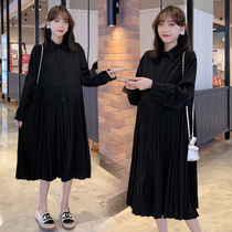 Pregnancy Woman Dress Spring Clothing in Korean version Long style dress with dress code Dress Code Loose slim Long sleeves shirt dress 100 pleasant-hit bottom skirt