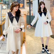 Pregnancy Woman Dress Spring Dress New Korean Version of the Long Dress Code Loose with Dress Code Loose and Slim Scent and Breeze Fluffy Skirt