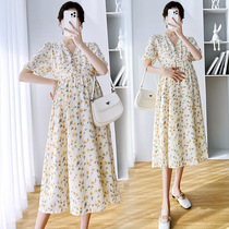 Pregnancy woman dress in summer dress new Korean version of long style dress with dress code Fashion style v collar Slim Fields Wind Crummy Dress