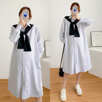 Spring Dress New Big Code Gestation Maternity Dress Loot In the Long Cape Shirt Foreign Air Over Kneecap Dress Striped Shirt Woman