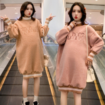 2021 autumn and winter clothing large code gestation with loose and thin thickened hymn dress and dress with a kneecap warm and undershirt