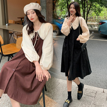 Spring loaded with large code gestation Maternity dress with two sets of sleeves Dress Foreign Air Braces Skirt Suit Chaoma Fluffy Skirt