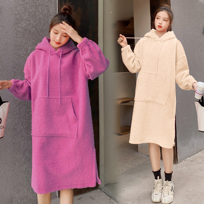 2021 autumn and winter in Han version thickened with a long version of the necroe cloister with a hat and a hoodie suit