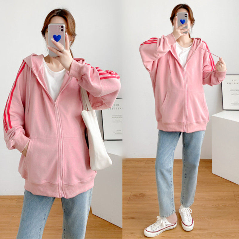 2022 Spring and autumn loaded with new large size gestation maternity dress loose with long version of even hat sportswear casual jacket Chauma blouses woman