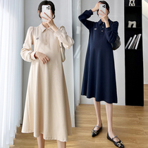 2022 Spring Autumn Loaded Loose With Large Code Pregnant Woman Flipped Collar Dress Fashion 200 Catty Long Dress Boomer long Dress Shirt Dress