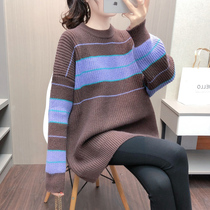Autumn Winter Dress New Gestational Maternity Dress With Long Sweater Collared Knit Blouse Net Red suit Pregnant Clothes