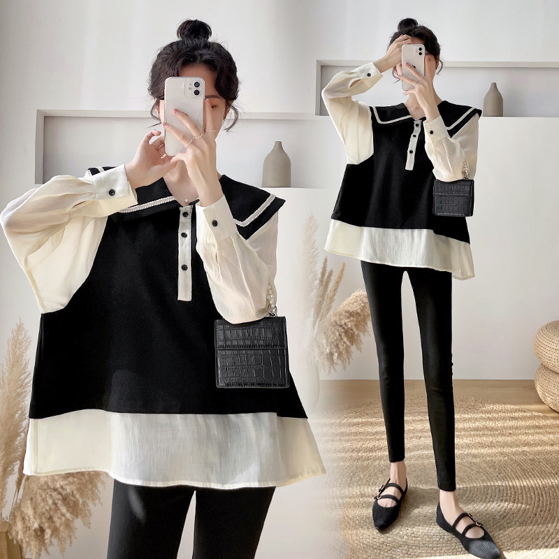 Spring Dress New Large Size Gestation Maternity Dress Loose two blouses Damp Jersey Undershirt Mesh Red suit Short-style jacket