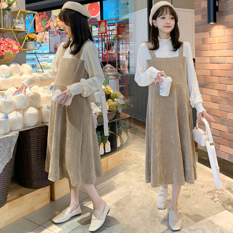 Pregnancy Woman Dress Spring Clothing in Korean version Long version of the dress Large size Sizes Loose Display Slim Holding Baby Bag Skirt Fashion Boomer Chants Dress