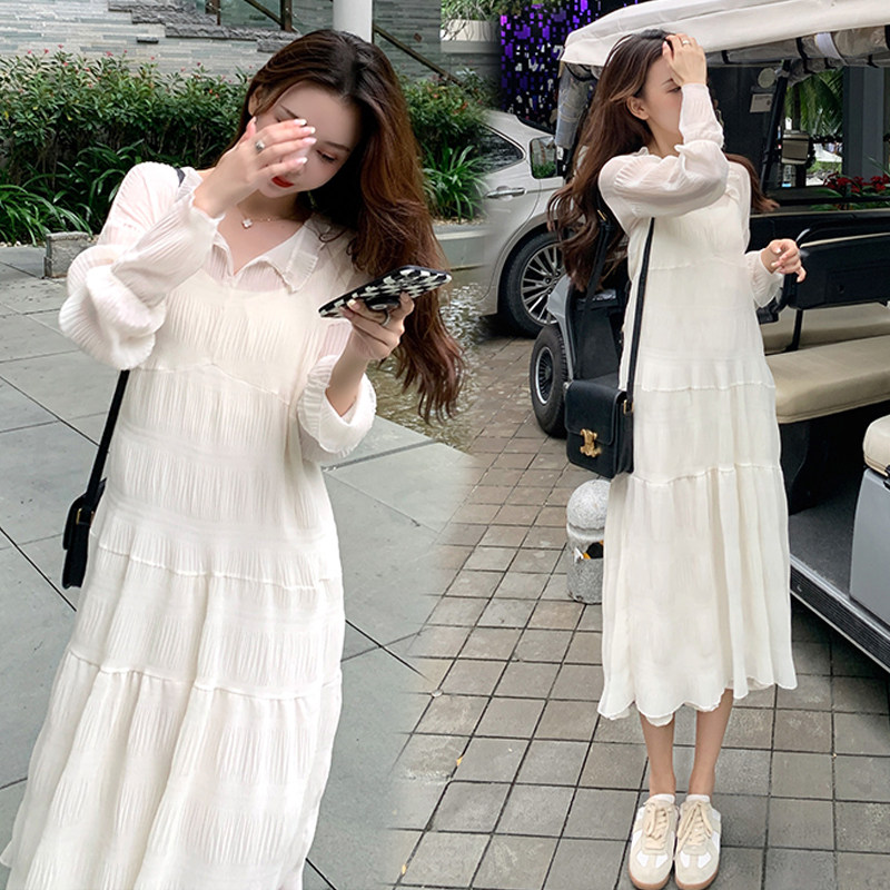 Spring and summer clothes new large size gestation with a long version of the dress and a long version of the ocean pie with a knee-length skirt and a gentle snowstorm spinning skirt