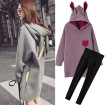 Autumn Clothing New Big Code Gestation Maternity Dress Cartoon Long sweatshirt foreign air Lianhood blouses Lean Rabbit Ears Undershirt