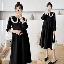 Pregnancy Woman Dress Spring Loaded With Loose Big Code Slats Bottom Dress 2022 New Fashion Lace Splicing for long pregnant woman Lioness dress