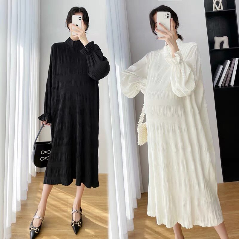 Pregnancy Woman Dress Spring Dress New Korean version of the long version of the dress net red large size for loose display slim long sleeve snowspun long skirt