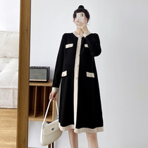 Big code pregnant woman autumn and winter style name Yuanyong suit net red new sweater vest temperament knitted one-piece dress Two sets