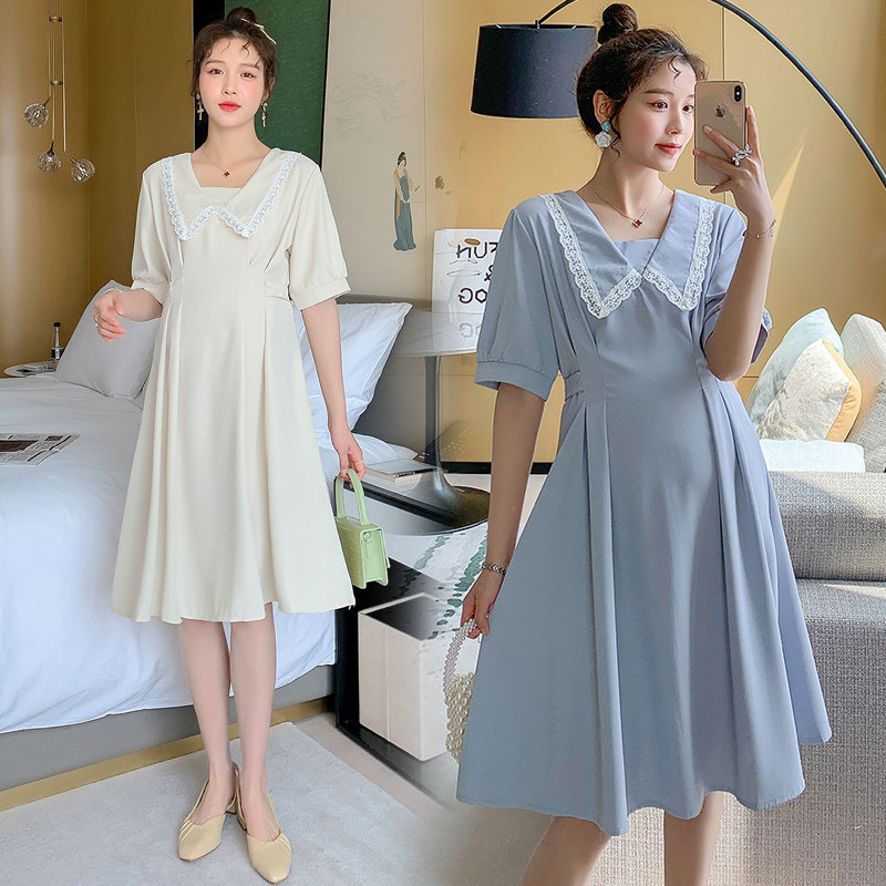 Advanced Pregnancy Woman Dress Spring Dress New Korean Version of the Long Edition Large size Sizes Loose summer Doll Collar Skirt Tide