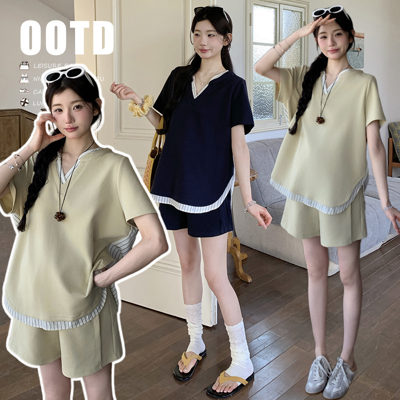 2026 Summer New Korean Style Maternity Wear Casual Two-Piece Set T-Shirt Summer Clothes Top + Shorts Sports Suit 2026 Summer New Korean Style Maternity Wear Casual Two-Piece Set T-Shirt Summer Clothes Top + Shorts Sports Suit