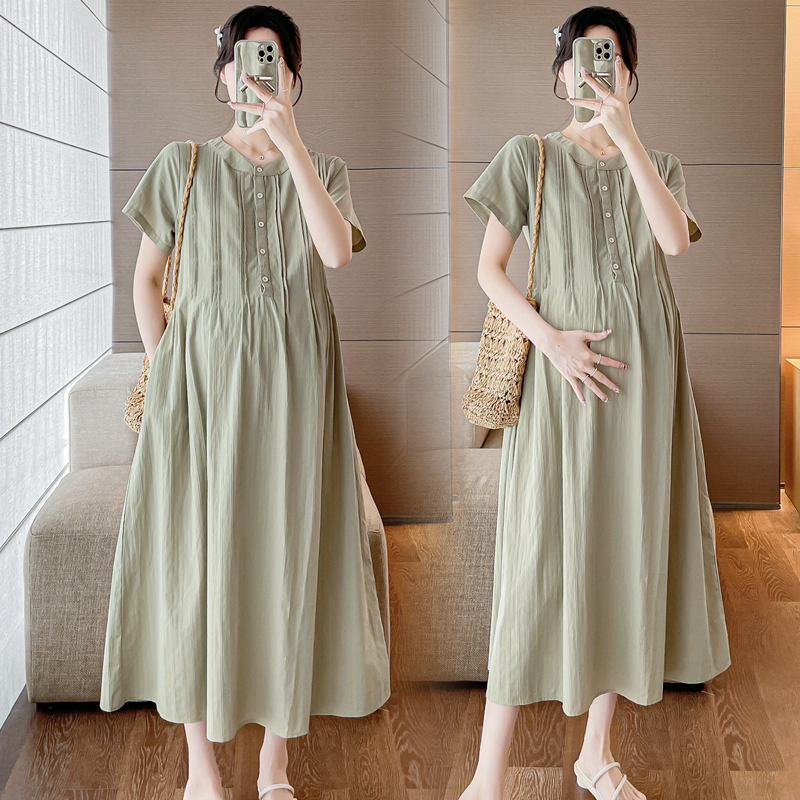 Summer New Plus-Size Maternity Wear Korean Style Loose Dress Trendy Mom Lazy Style Short-Sleeved Dress Nursing Shirt Dress