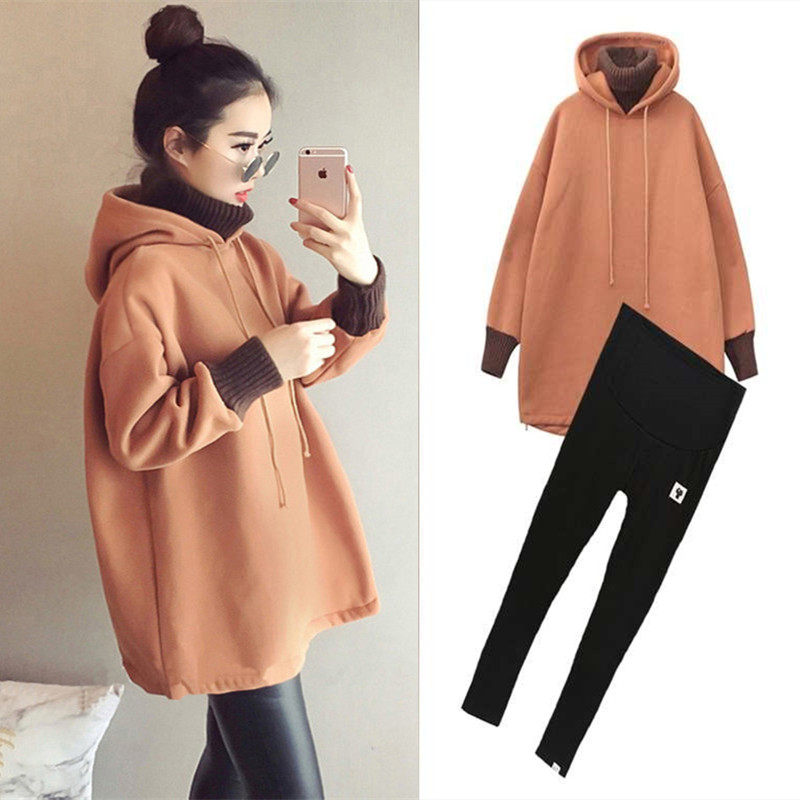 Autumn Winter Fashion New Korean version Large size Size Gestation maternity dress Loose Fake Two Clothing Fashion models Gestation Mothers Suit slim blouses