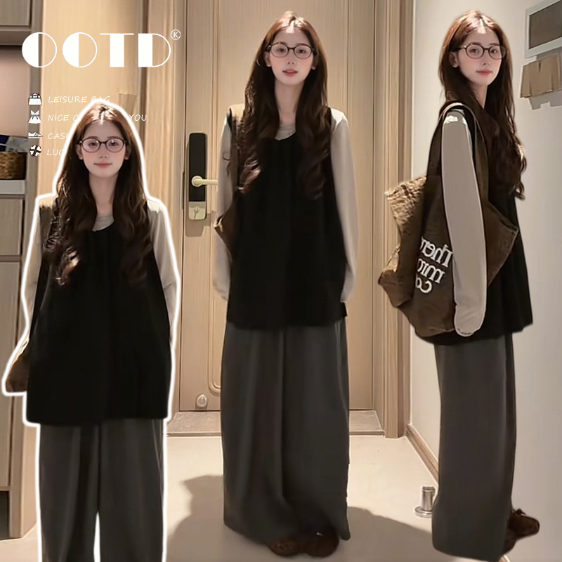 2026 New Autumn Fashion for Pregnant Women: Lazy Long-Sleeved Top + Vest + Wide-Leg Pants Three-Piece Set, High-End Maternity Outfit 2026 New Autumn Fashion for Pregnant Women: Lazy Long-Sleeved Top + Vest + Wide-Leg Pants Three-Piece Set, High-End Maternity Outfit