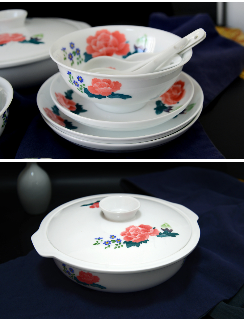 Under the liling porcelain glaze porcelain good remit color pure hand - made tableware suit thin bowls disc 6 people with a gift