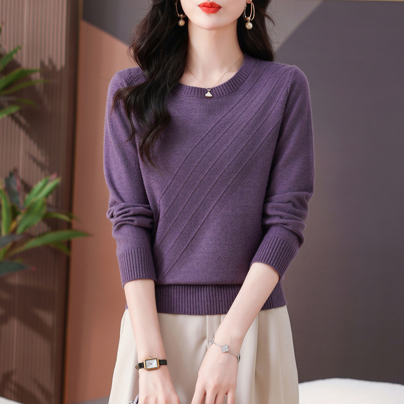 Solid Color Casual Fashion Round Neck Base Shirt Top for Women 2026 Autumn and Winter New Loose Versatile Knitted Cashmere Sweater