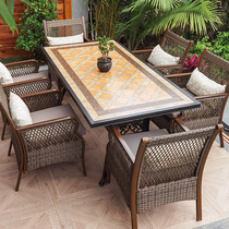 Outdoor table and chairs Combined Nordic high-end courtyard tile tables Balcony Knitted Rattan Chairs Home Garden Table And Chairs