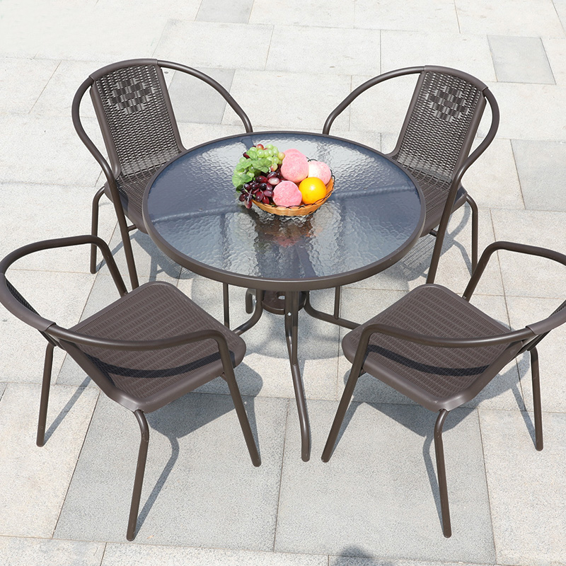 Outdoor table and chair five-piece set balcony rattan chair small tea table imitation rattan chair back iron outdoor courtyard rattan table and chair