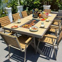 Outdoor Patio Nordic Barbecue Table Open-air Garden Plastic Wood Table And Chairs Home Outdoor Commercial Charcoal Electric Barbecue Grill