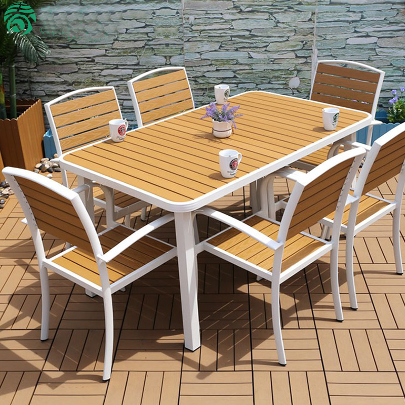 Outdoor table and chairs courtyard combined casual chair open air balcony corrosion resistant long table and chairs suit garden plastic wood table and chairs