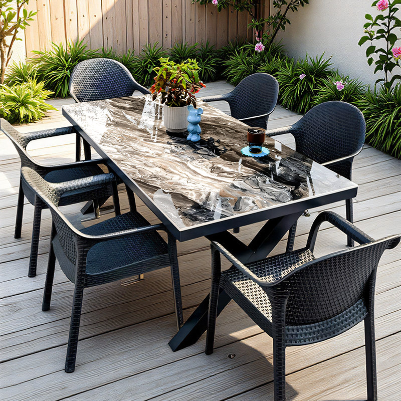 Outdoor Tables and Chairs, Courtyard Garden Terrace Slate Table, Outdoor Open-Air Rattan-Like Chairs, Bed and Breakfast Villa Leisure Tables and Chairs Outdoor Tables and Chairs, Courtyard Garden Terrace Slate Table, Outdoor Open-Air Rattan-Like Chairs, Bed and Breakfast Villa Leisure Tables and Chairs