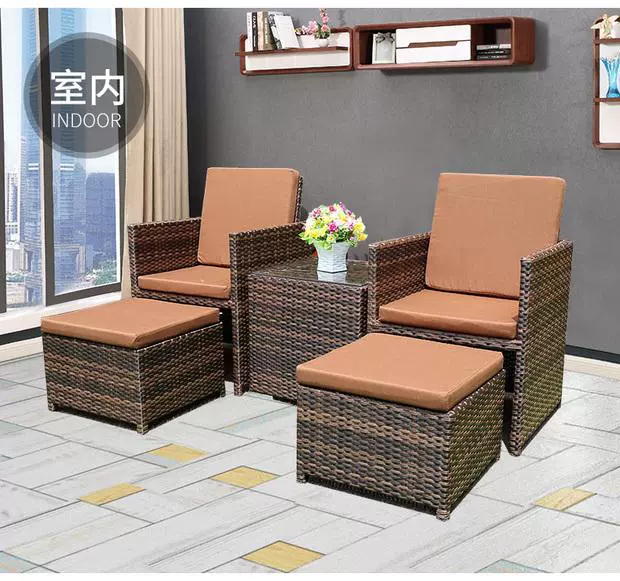 Wicker ghế năm mảnh ban công sân vườn ngoài trời bàn ghế kết hợp ngoài trời sân vườn giải trí sáng tạo đồ nội thất mây bàn ghế ban công nhỏ