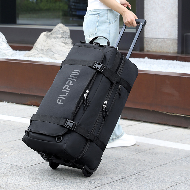 Men's Multifunctional Wheeled Travel Trolley Bag, Large-Capacity Luggage Check-In Bag, Can Be Carried on the Shoulders or Cross-Body, Waterproof and Durable