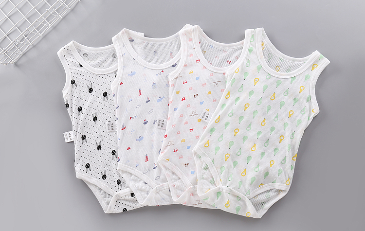 Bé bé onesies mùa hè cotton siêu mỏng không tay áo ghi lê quần áo cáp treo lưới túi rắm quần áo tam giác leo