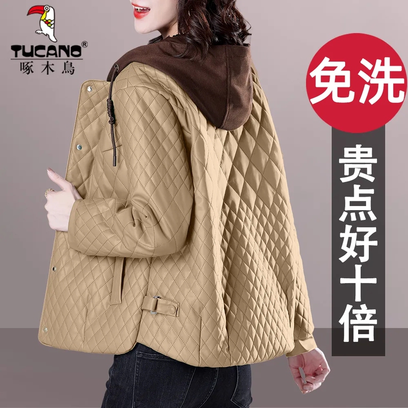 Woodpecker No-Wash down Cotton Jacket for Women 2026 Spring and Autumn New Style Petite Fashion Hooded Thickened Cotton Short Coat