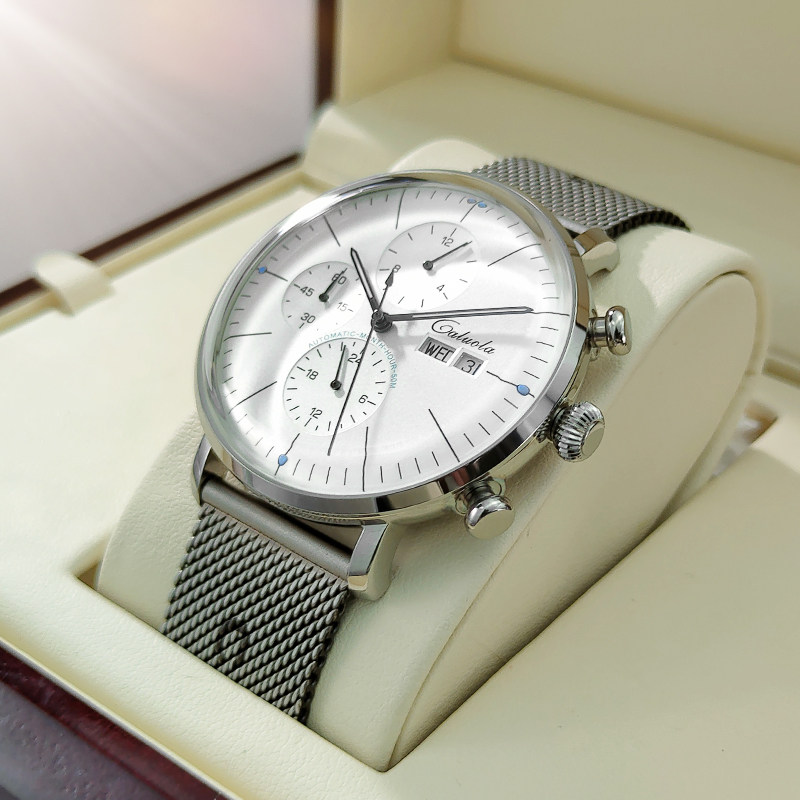 Carole new men's watch mechanical watch fashion waterproof real belt brand watch men's automatic flow