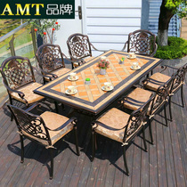 Cast aluminum tables and chairs European garden Marble long tables Outdoor courtyard Villa terrace Leisure Wrought iron outdoor tables and chairs