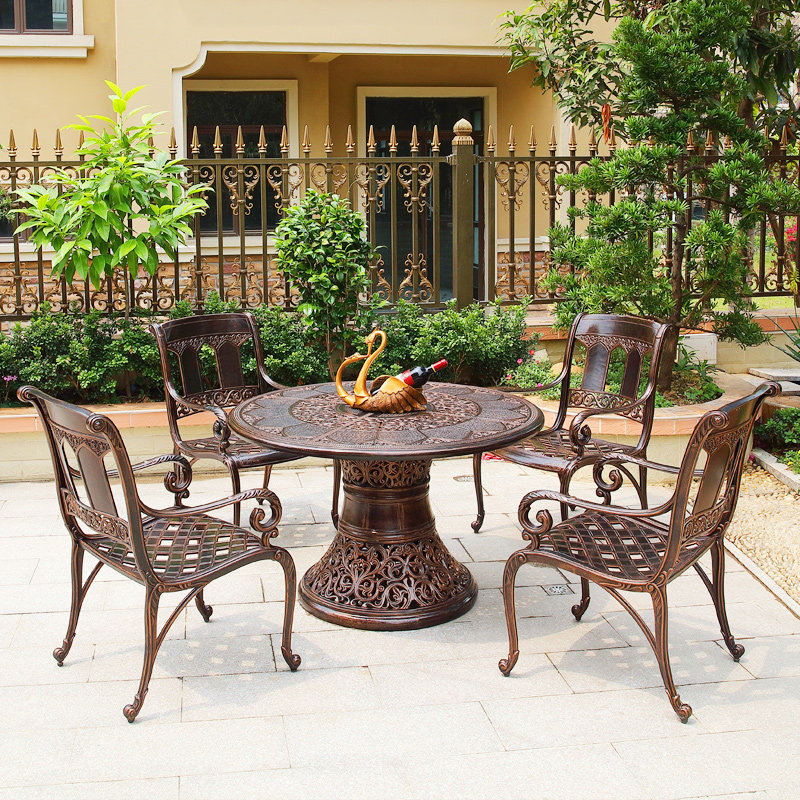Eurostyle Cast Aluminum Table And Chairs Outdoor Patio Garden Villa High-end Furniture Suite Open-air Outdoor Leisure Table And Chairs Combination