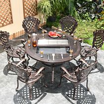 Outdoor barbecue table and chair combination outdoor Villa courtyard garden wrought iron leisure furniture terrace European cast aluminum dining table