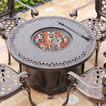 Barbecue Table Home Electric Barbecue Grill Charcoal Grill Fire Tray Patio Garden Casual Dining Table BBQ Outdoor Cast Aluminum Table And Chairs