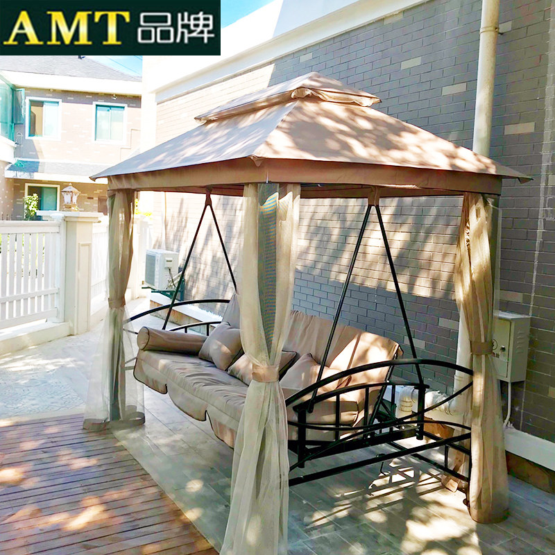 Outdoor swing courtyard leisure European style Rome lying bed balcony indoor lazy cradle red iron swing hanging