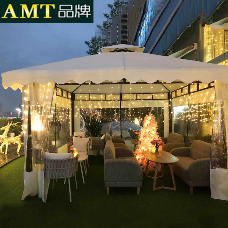 Outdoor Sky Curtain Advertising Tent Four Columns Cool Kiosk Sun Shelter Car Activity Large Pendulum Rain Shed Iron Art Sunshine Shed