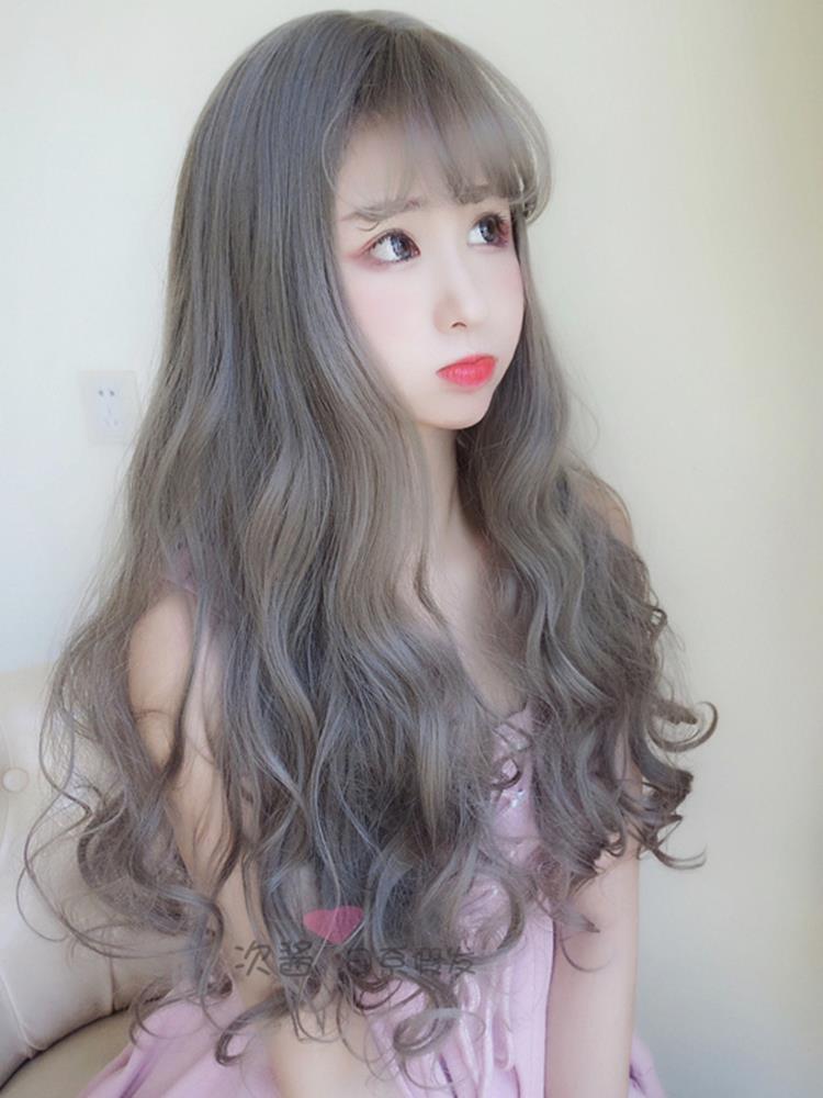 瑞丽时尚长卷发 空气刘海假发女 小波浪假毛 原宿奶奶灰色玉米烫