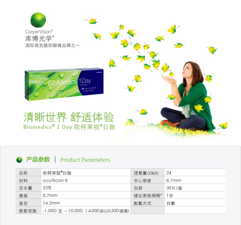英国产 库博光学 日抛 隐形近视眼镜 30片装 抗紫外线 图1