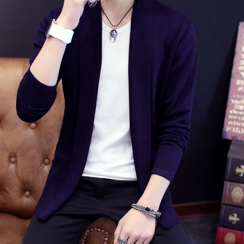 Men's knitted cardigan 2022 new spring and autumn Korean version mid-length version slim trend cashmere outer sweater coat