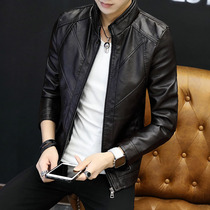 Mens leather jacket 2021 new spring and autumn leather leather men Korean fashion slim stand collar casual handsome coat