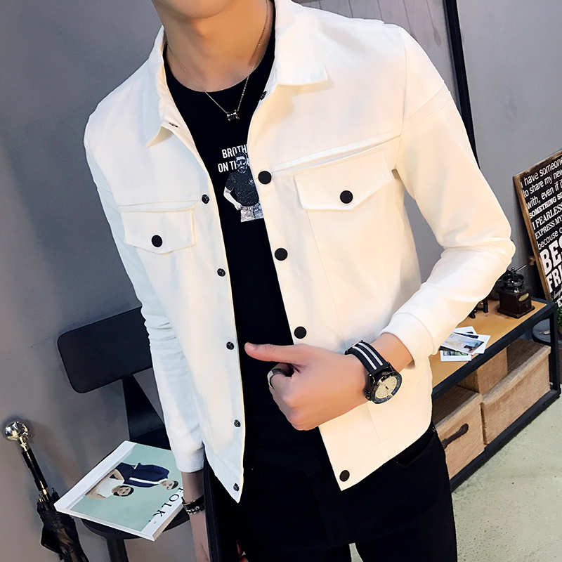 White denim jacket men's 2022 new spring and autumn slim Korean version trend tooling high-end thin men's jacket